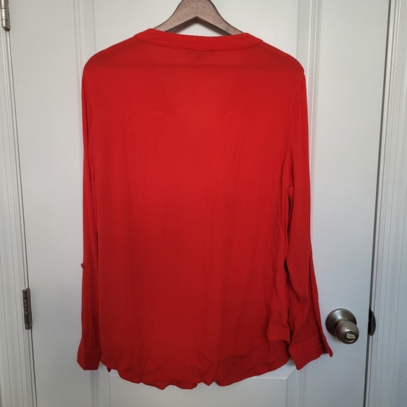 Roz & Ali Long Sleeved Button Detail Sheer Rayon Red Blouse Size L - Picture 7 of 7